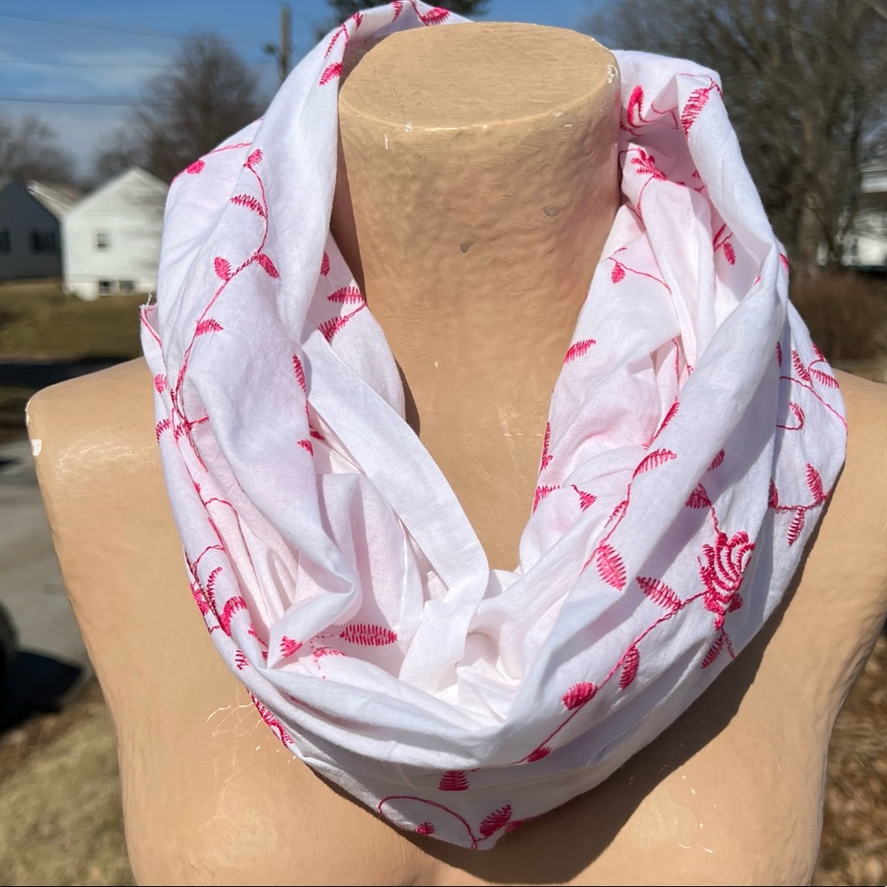 - Pink Floral Embroidered Infinity Scarf! NEW!